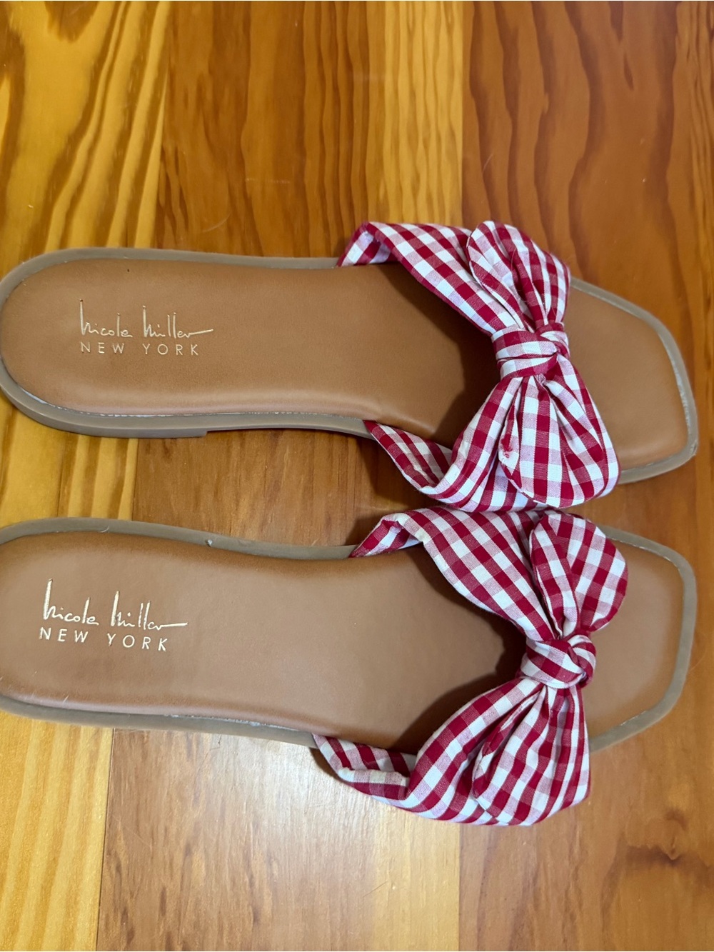 Nicole Miller Red Gingham Bow Slide Sandals